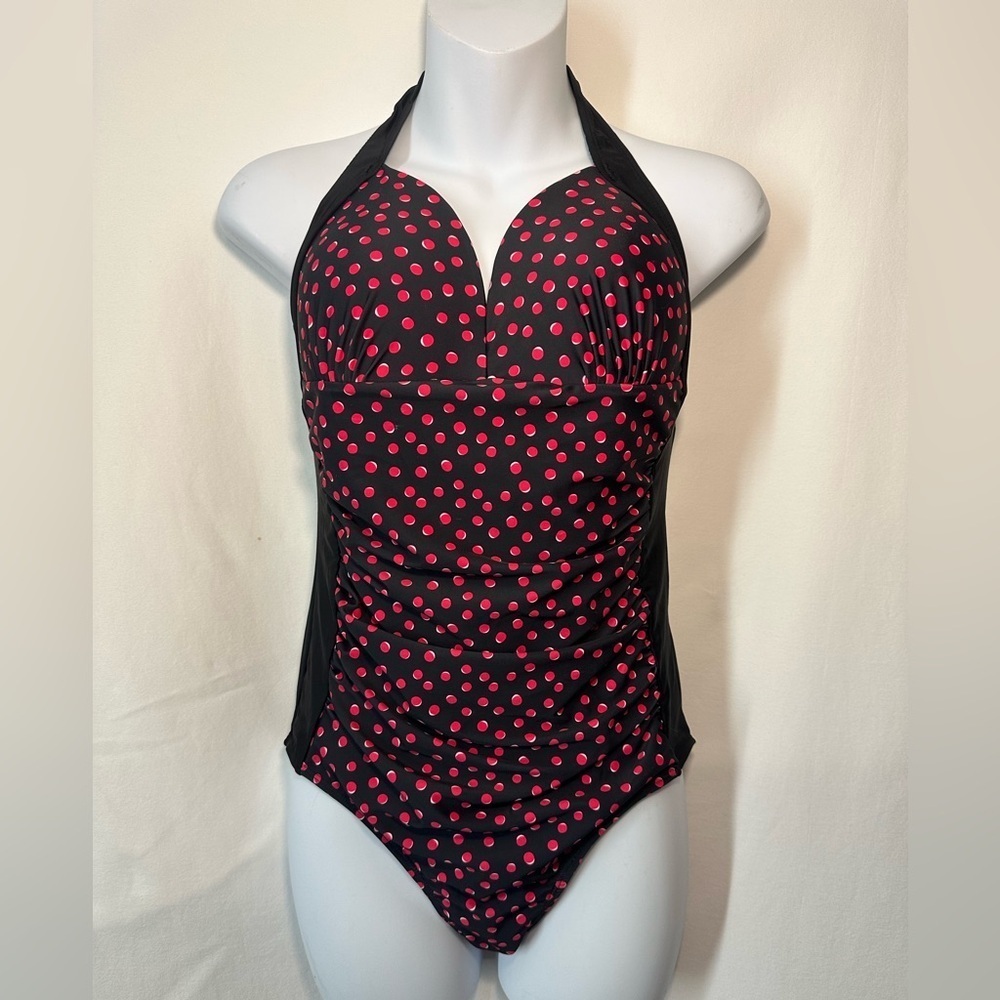 Eldys Black and Pink Polka Dot Swimsuit new no tags # A2